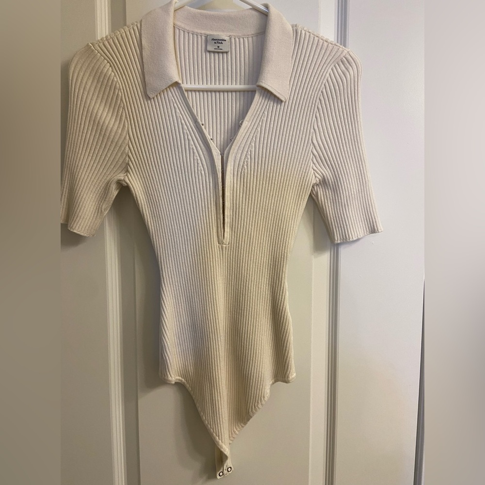 Abercrombie short sleeve polo bodysuit, knit bodysuit, sweater bodysuit